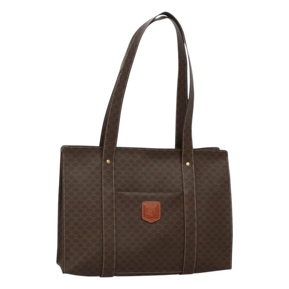 CELINE Macadam Canvas Shoulder Bag Pvc Leather Brown Gold - Picture 1 of 12